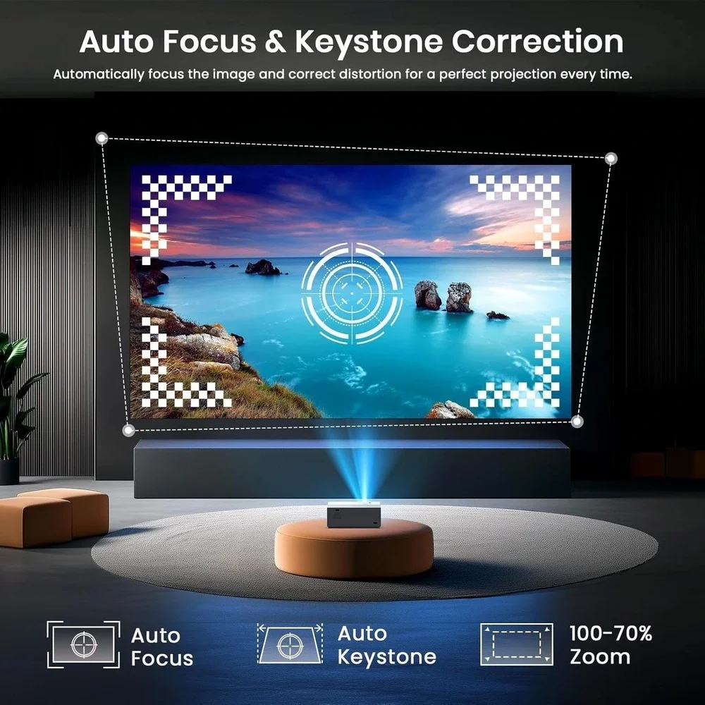 [Auto Focus & High Brightness] Outdoor Projector with WiFi and Bluetooth, Native
